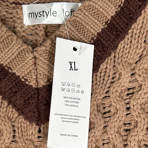 MyStyle Loft Tan Short-Sleeved High Low Sweater V-Neck Women's Size XL NWT - Picture 3 of 6